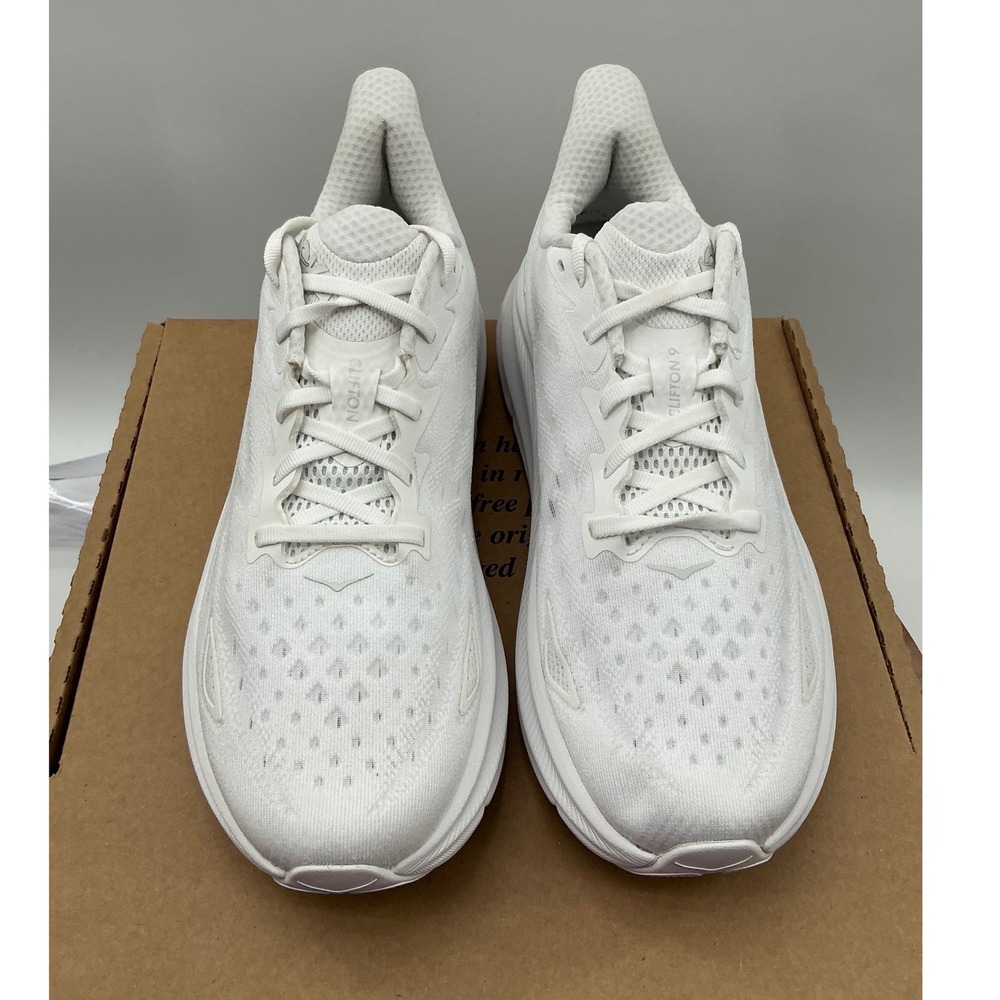 Hoka Clifton 9 White White Men Running Shoes 1127896 WWH Low Top Sneakers 9.5